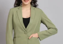 Notched Collar Blazer - Olive Green