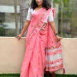 Floral Hand Embroidery Pattern Linen Cotton Sarees