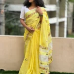 Floral Hand Embroidery Pattern Linen Cotton Sarees
