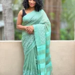Cross-Stitch Embroidered Linen Cotton Sarees